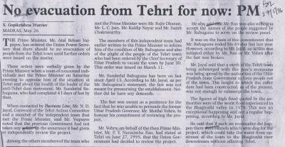 No evacuation from Tehri for now: PM