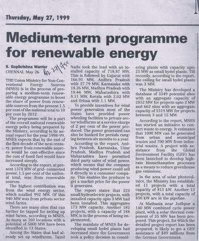 Medium-term programme for renewable energy