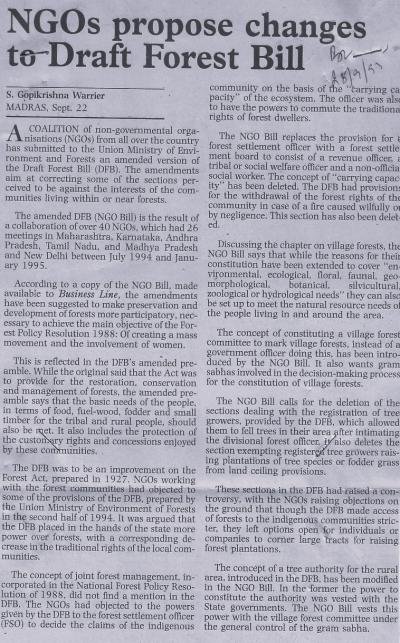 NGOs propose changes to Draft Forest Bill