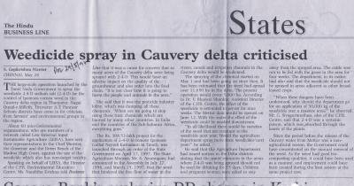 Weedicide spray in Cauvery delta criticised