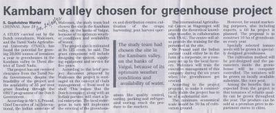 Kambam valley chosen for greenhouse project