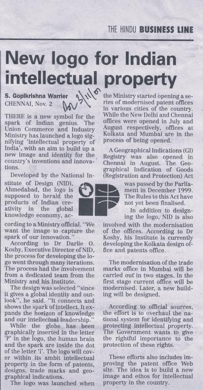 THE HINDU BUSINESS LINE New logo for Indian intellectual property