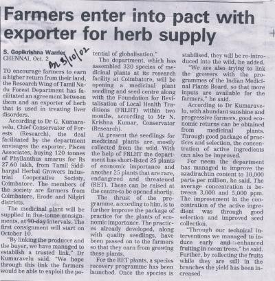 Farmers enter into pact with exporter for herb supply