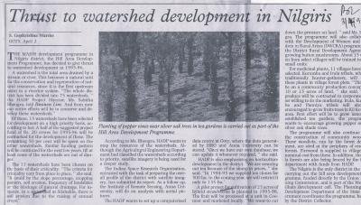 Thrust to watershed development in Nilgiris