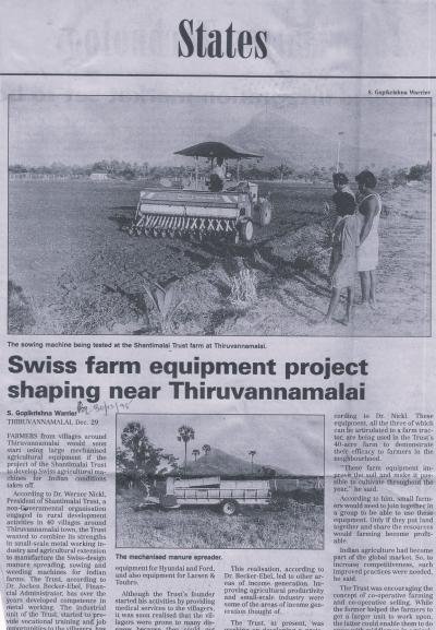 Swiss farm equipment project shaping near Thiruvannamalai
