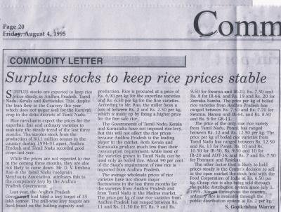 Surplus stocks to keep rice prices stable