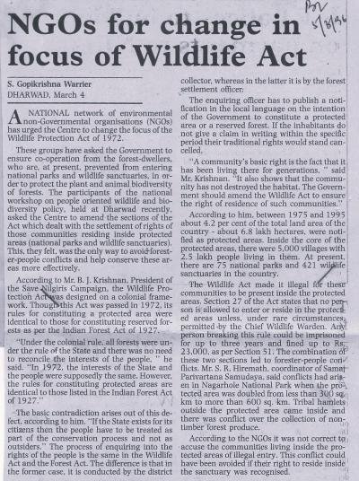 NGOs for change in focus of Wildlife Act