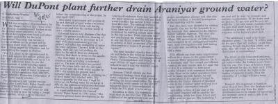 Will DuPont plant further drain Araniyar ground water?