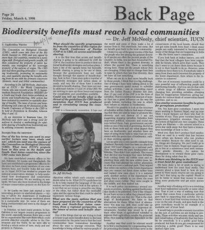 Biodiversity benefits must reach local communities