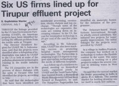 Six US firms lined up for Tirupur effluent project