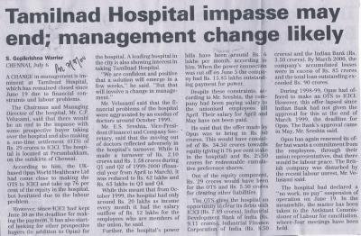 Tamilnad Hospital impasse may end; management change likely