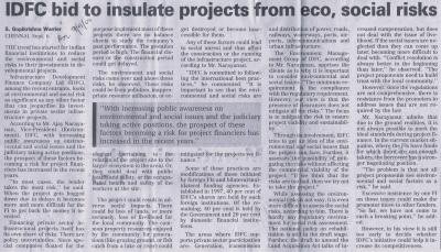 IDFC bid to insulate projects from eco, social risks