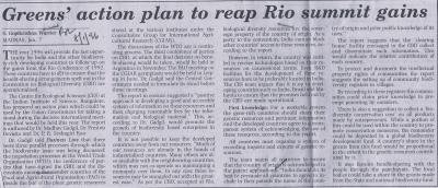 Greens' action plan to reap Rio summit gains