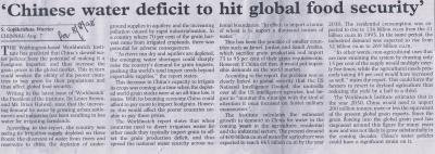 'Chinese water deficit to hit global food security'