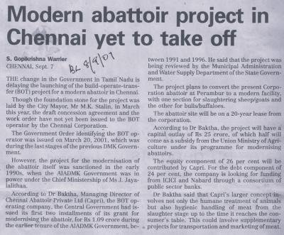 Modern abattoir project in Chennai yet to take off