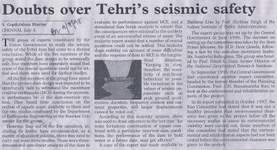 Doubts over Tehri's seismic safety