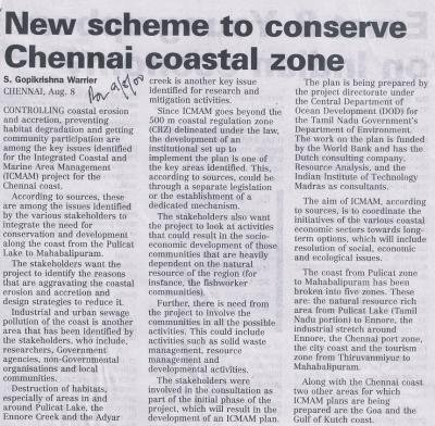 New scheme to conserve Chennai coastal zone