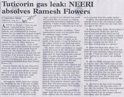 Tuticorin gas leak: NEERI absolves Ramesh Flowers